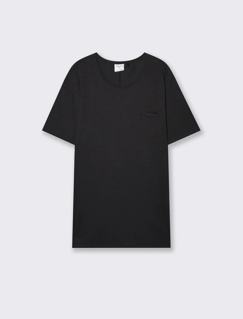 T-shirt cotone slub loose fit con tasca - Nero