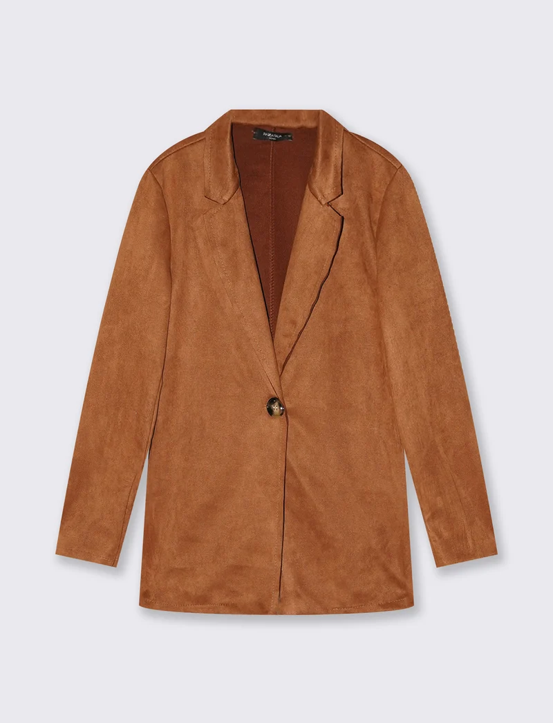 Giacca monopetto in suede - Cammello