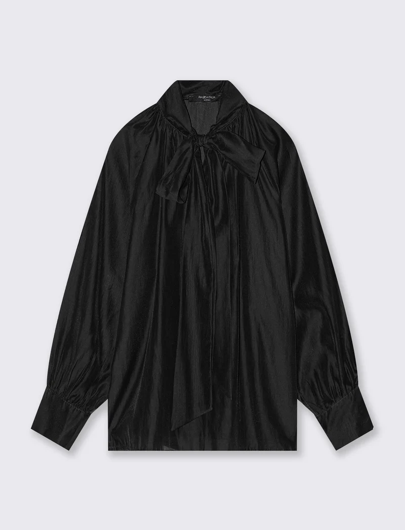 Casacca leggera con fiocco al collo - Nero
