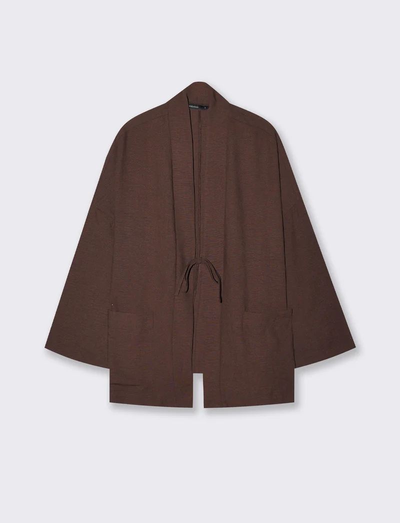 Giacca Kimono con Tasche Frontali - Moro