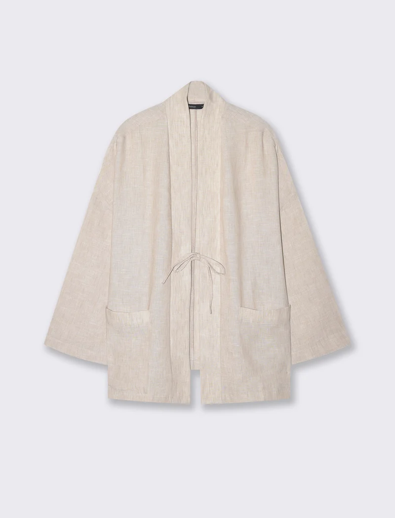 Giacca Kimono con Tasche Frontali - Beige grano