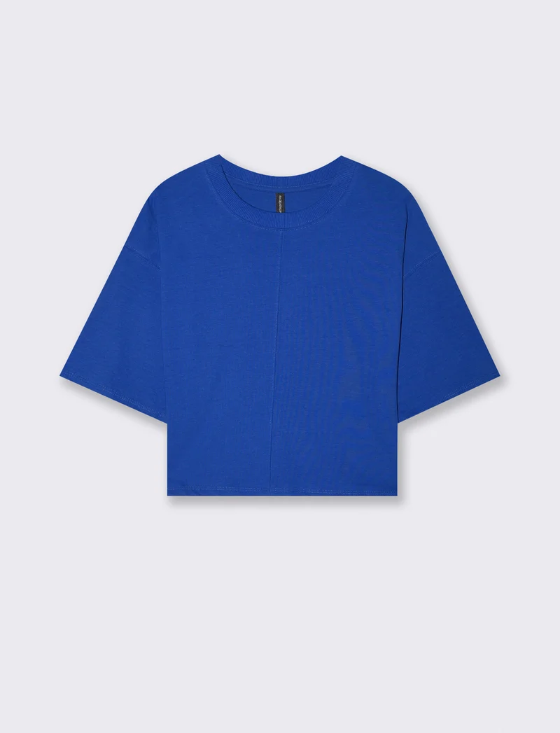 T-Shirt Crop in Cotone - Royal