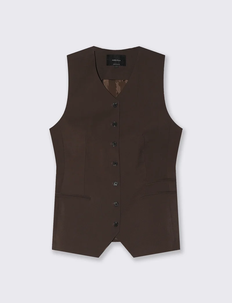 Gilet Lungo Foderato - Moro