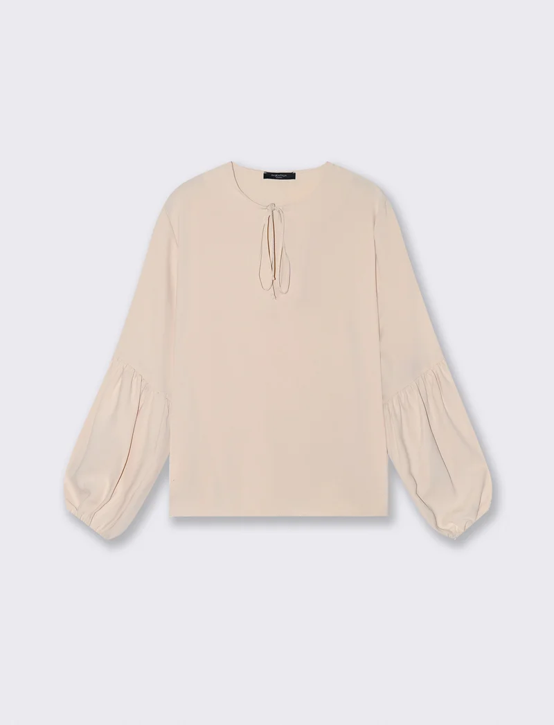Casacca manica lunga con laccio scollo - Beige