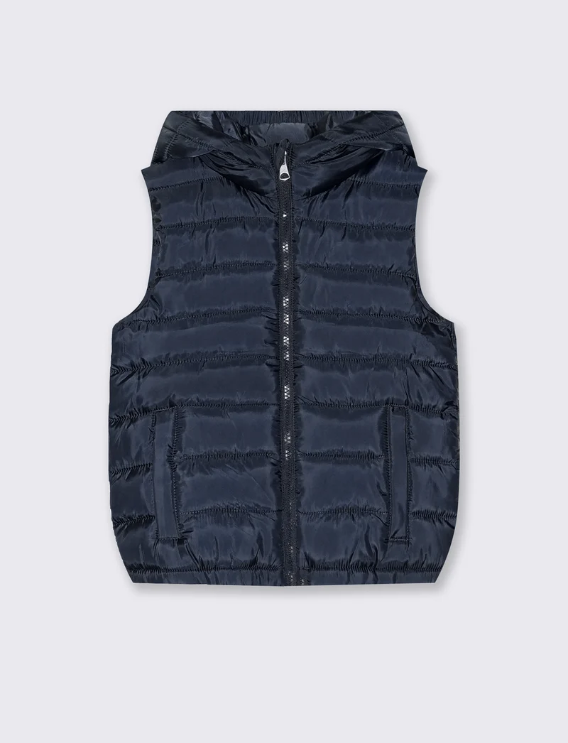 Gilet imbottito con cappuccio e tasche - Blu