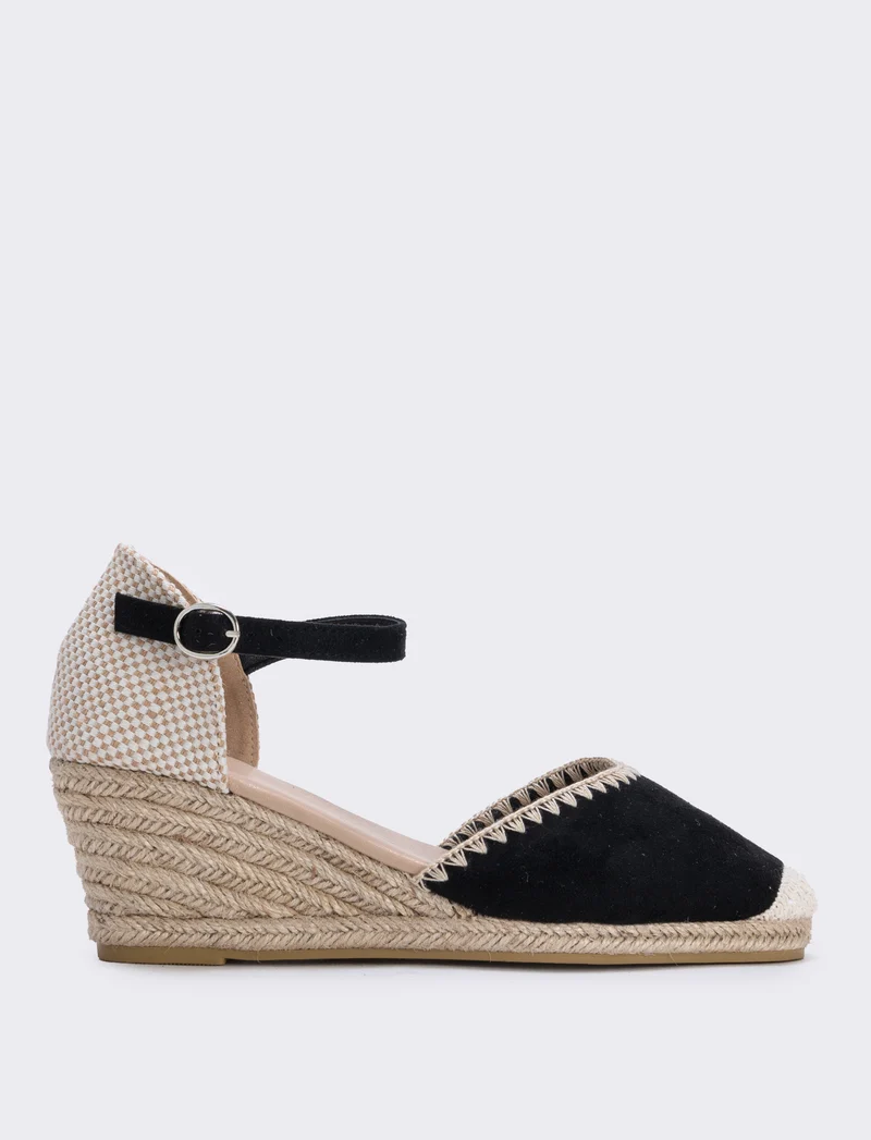 Espadrillas con cinturino e zeppa 60 mm - Nero