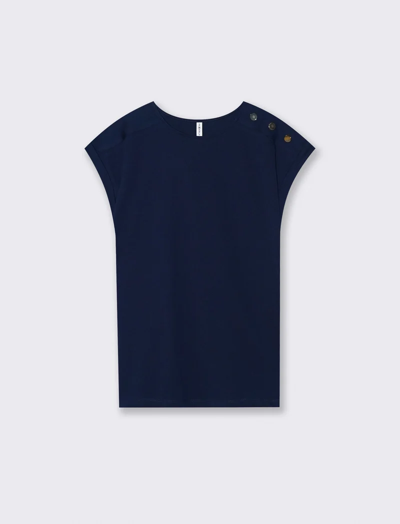 T-shirt a righe con applicazioni spalla - Blu
