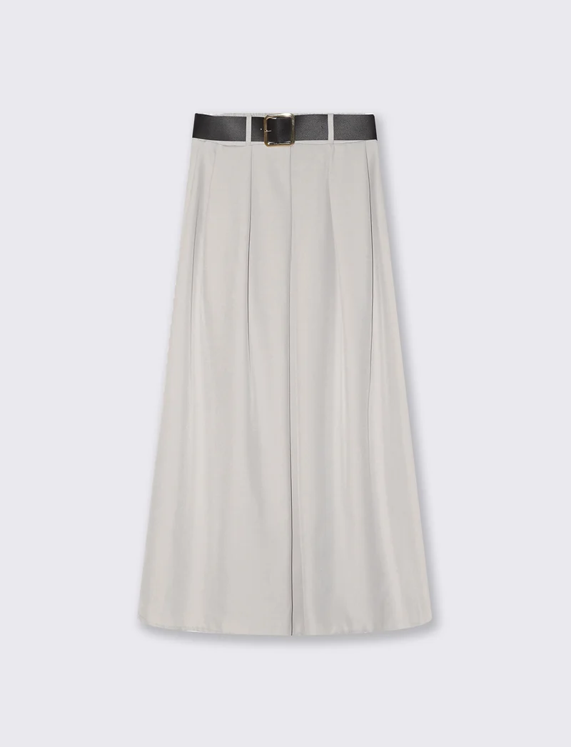 Gonna lunga con cintura elegante e versatile - Grigio fango