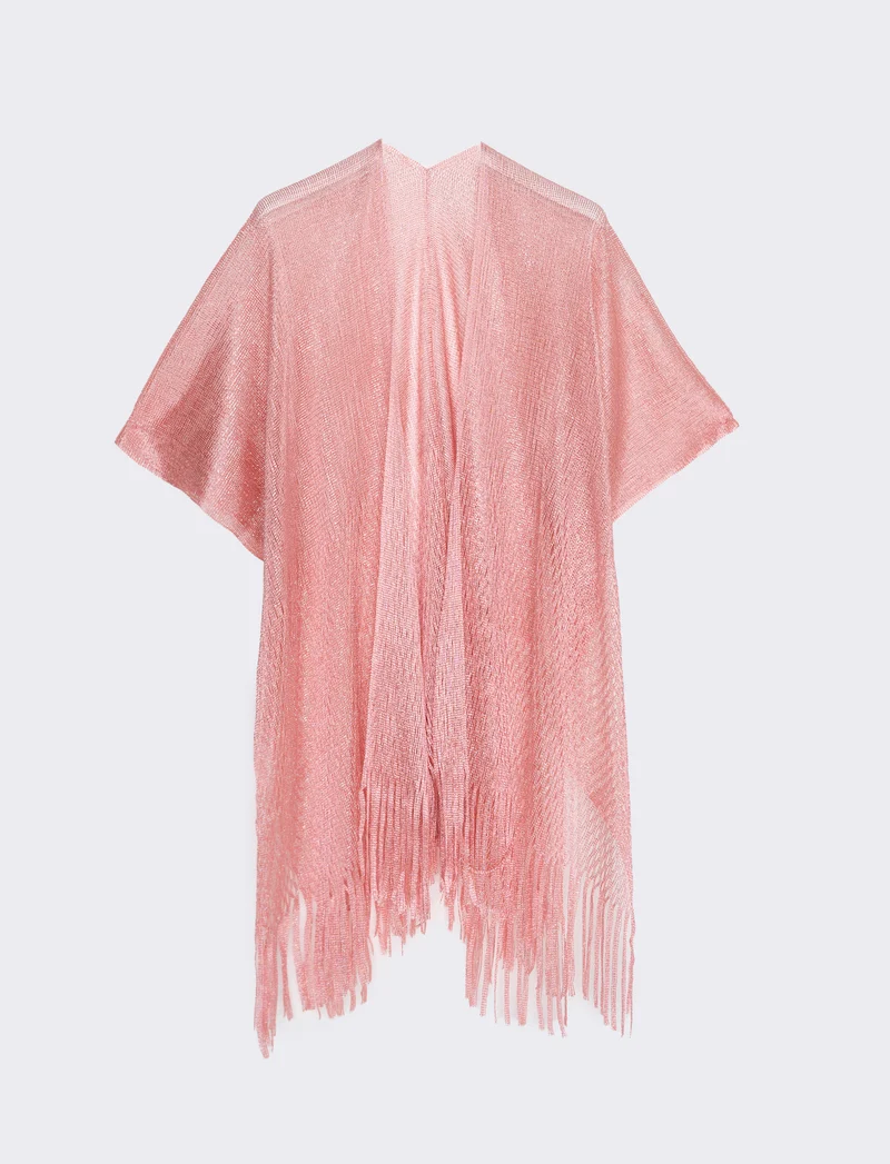 Copricostume lurex a rete con frange - Rosa