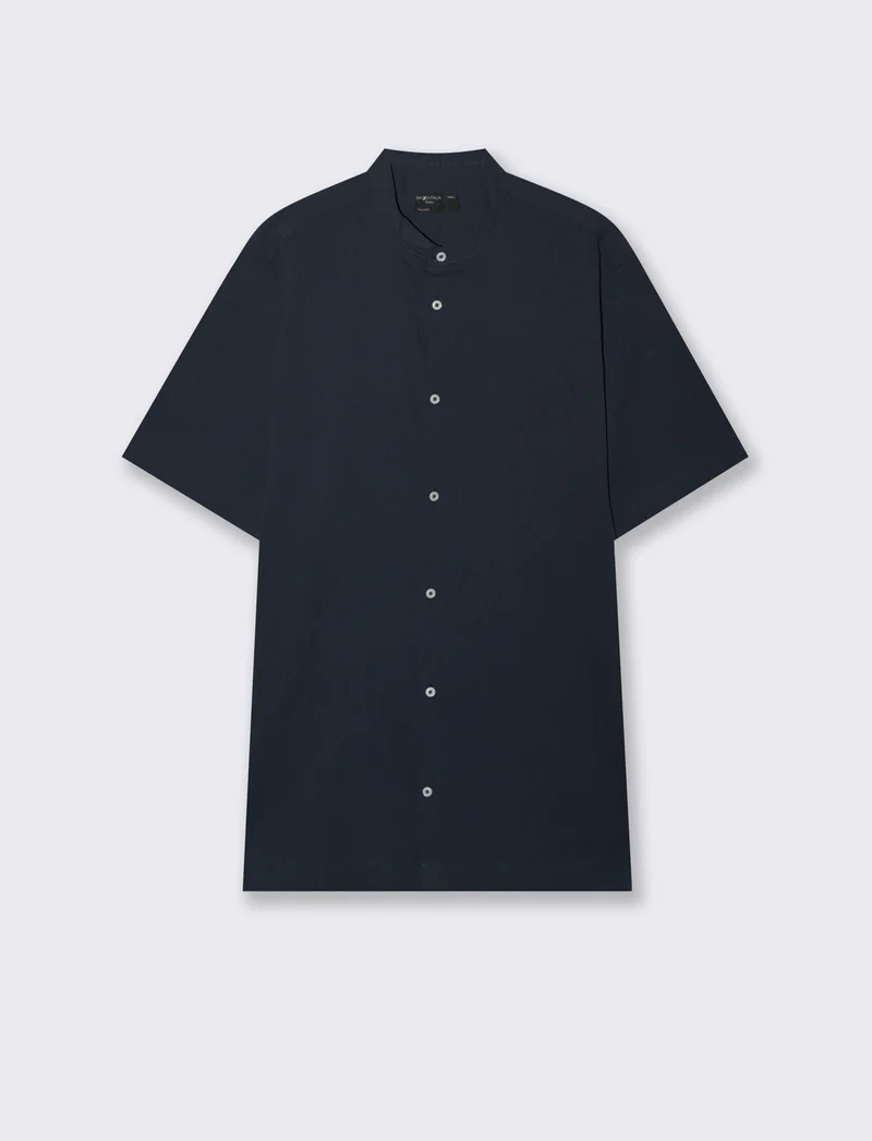 Camicia coreana effetto crepe cotone - Blu