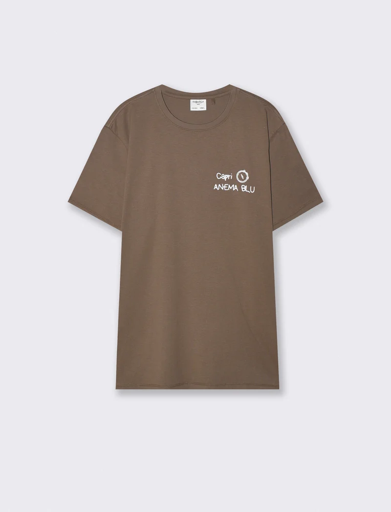 T-shirt girocollo con stampa spray effetto - Grigio fango
