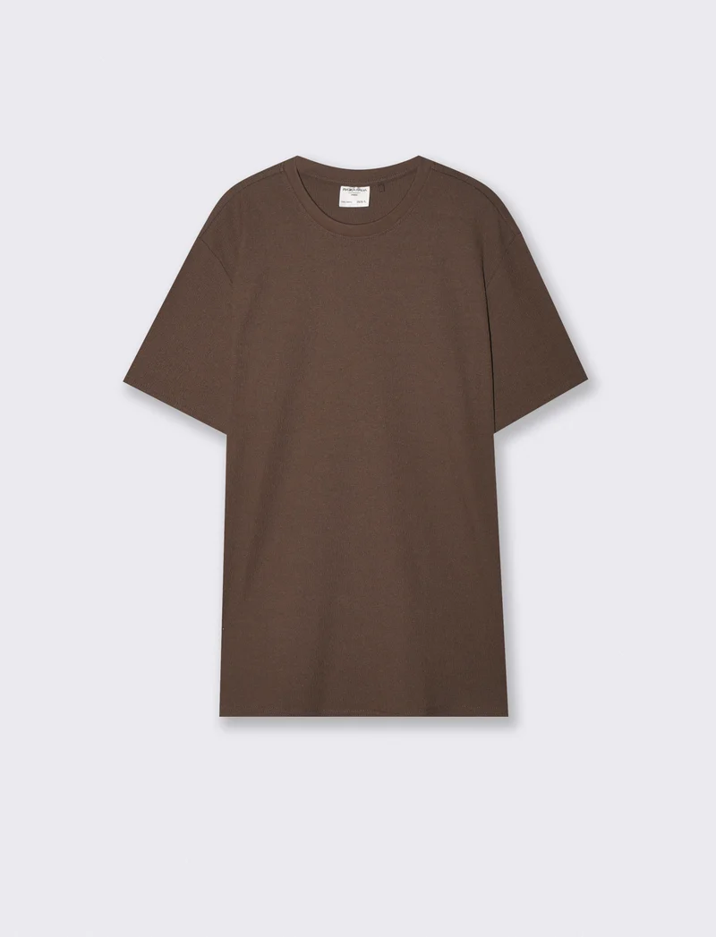 T-shirt girocollo in jacquard con maniche corte - Moro