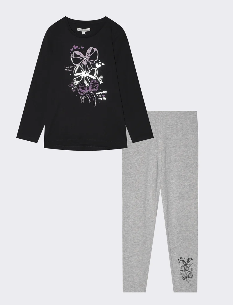 Set due pezzi bambina: T-shirt e leggings - Nero