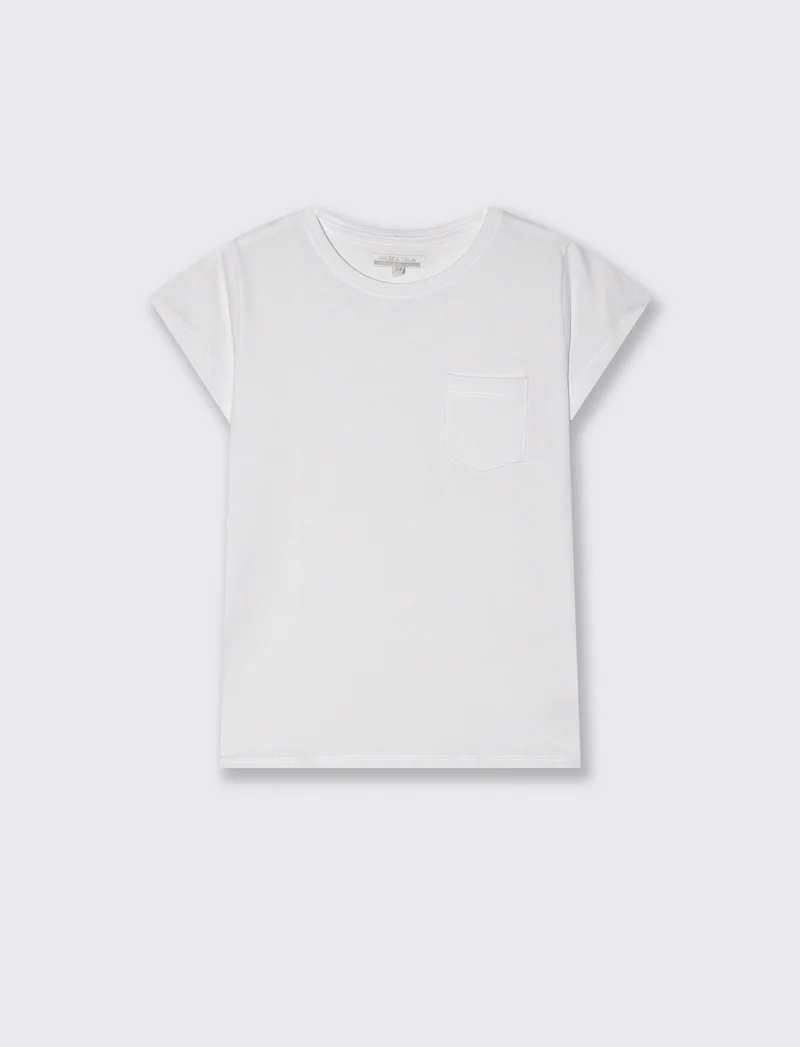 T-shirt manica corta bambina con taschino - Bianco