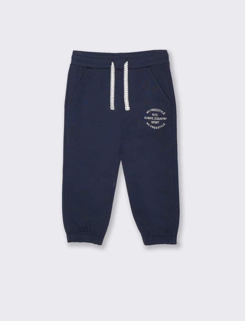 Jogger basico in cotone con stampa - Blu