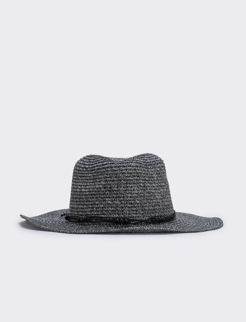 Cappello da uomo in paglia a falda larga - Nero