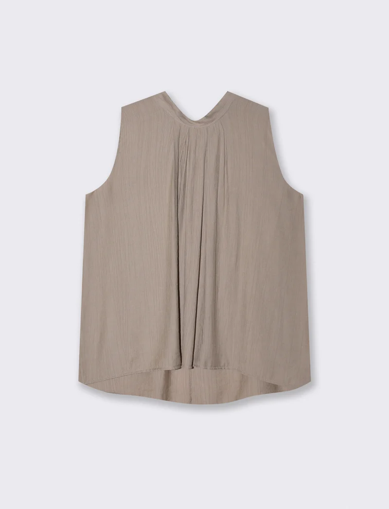 Blusa smanicata con pieghe centrali - Grigio fango