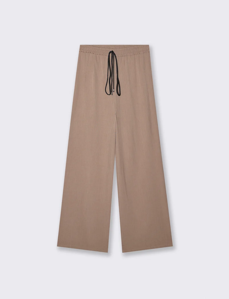 Pantalone Dritto con Elastico e Coulisse - Grigio fango