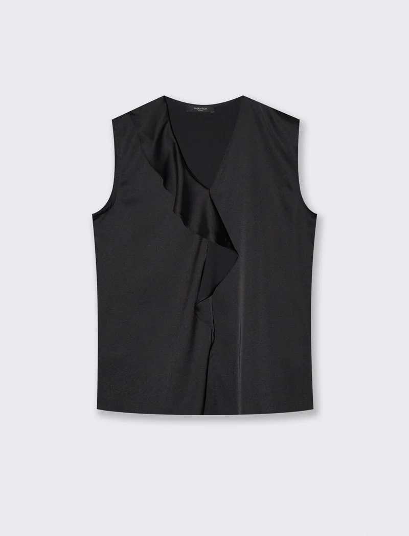 Top con rouches sullo scollo - Nero