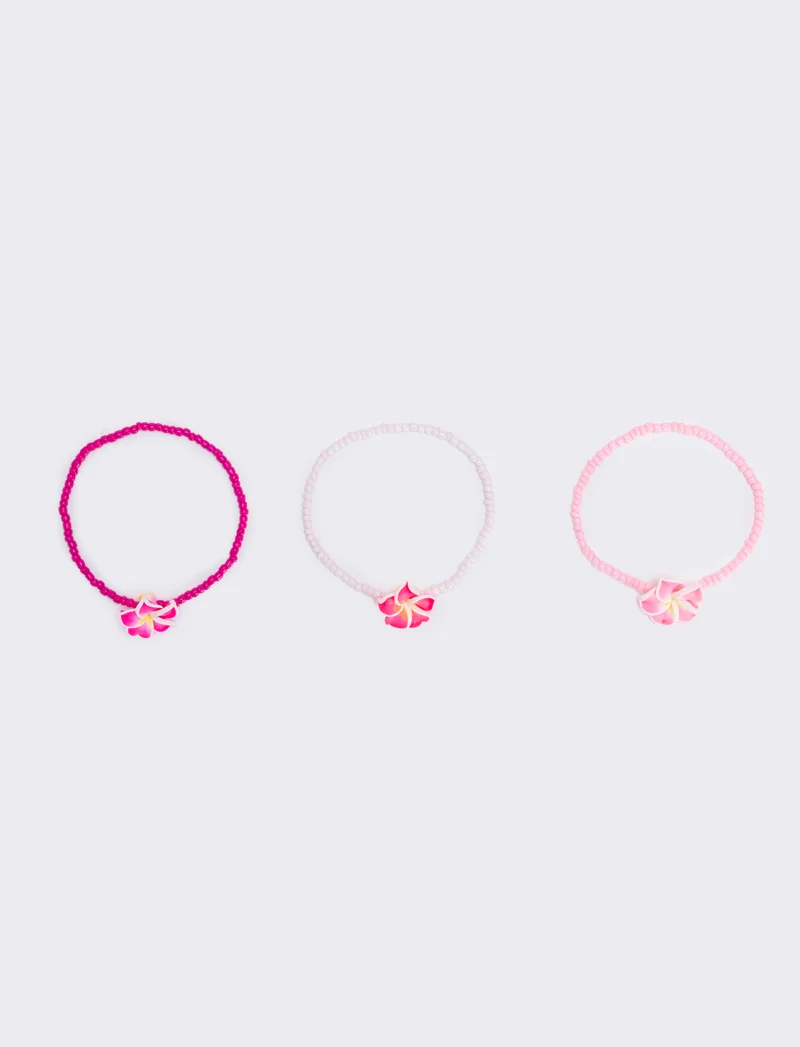 Bracciali elastici 3pz con fiore - Fuxia