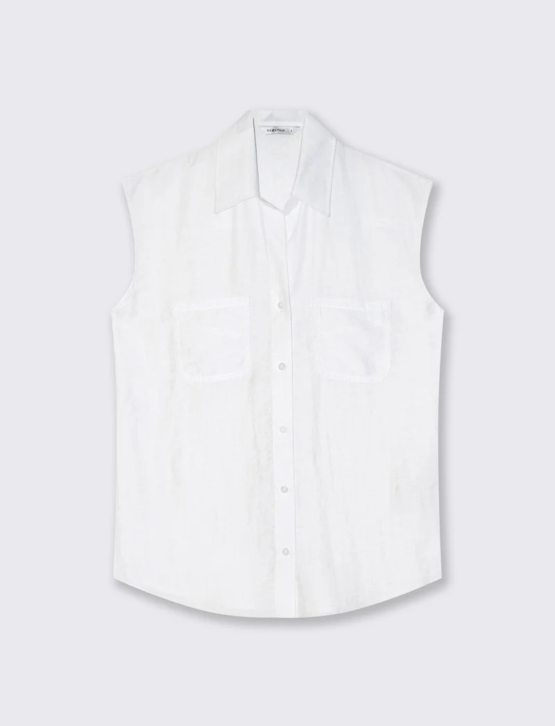 Camicia Giromanica con Tasche a Toppa - Bianco