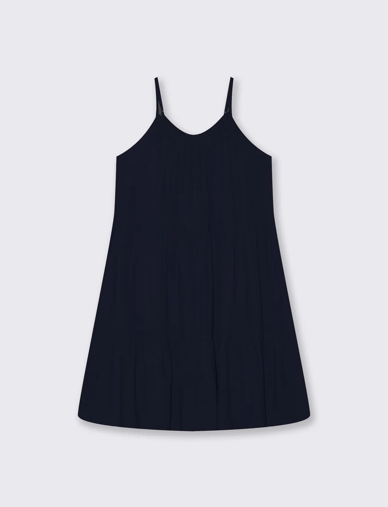 Vestito corto con bretelle e balza - Blu