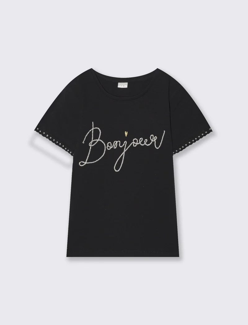 T-shirt mezza manica con decorazioni - Nero