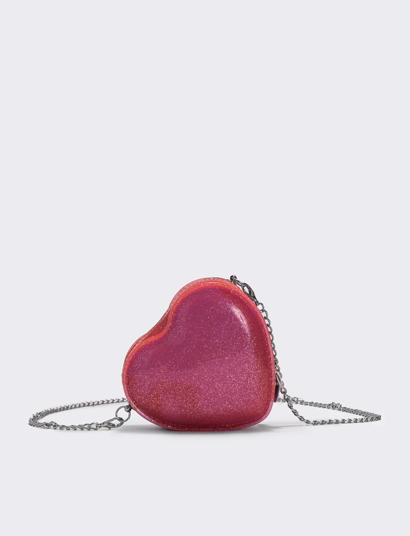 Borsa bambina cuore glitter brillante - Fuxia