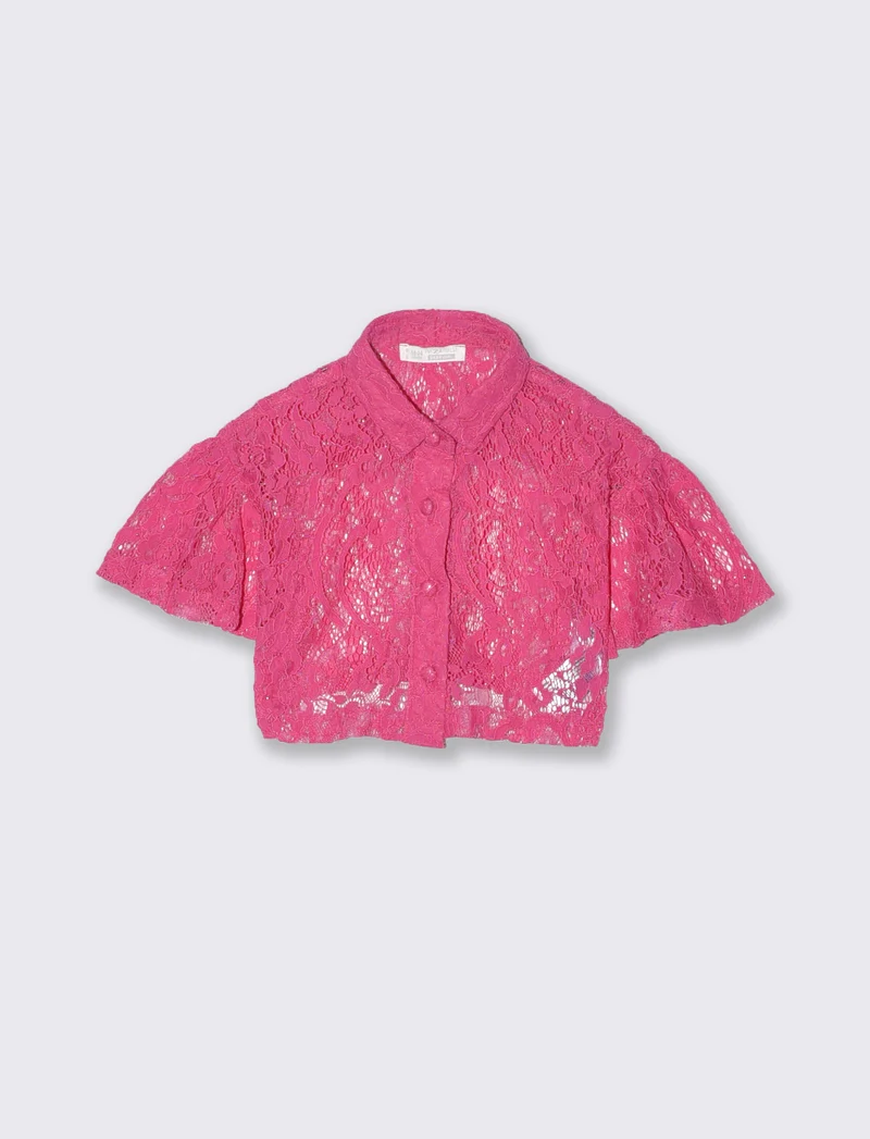 Camicia corta in pizzo con maniche ampie - Fuxia