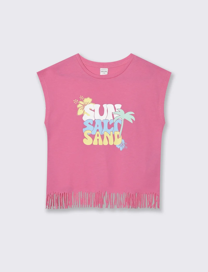 T-shirt con frange e stampe colorate - Rosa big bubble