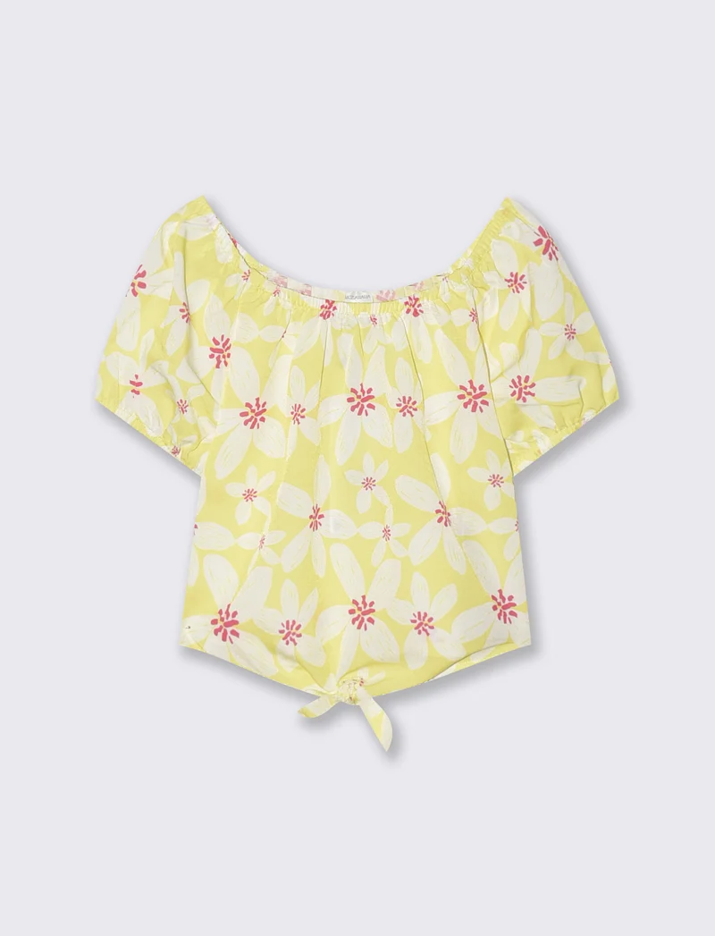 Top in crêpe con nodo decorativo - Giallo