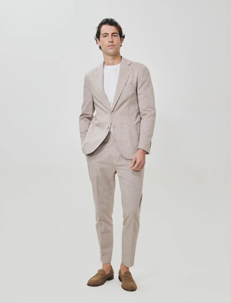Blazer formal fit in tessuto misto lino - Grigio tortora