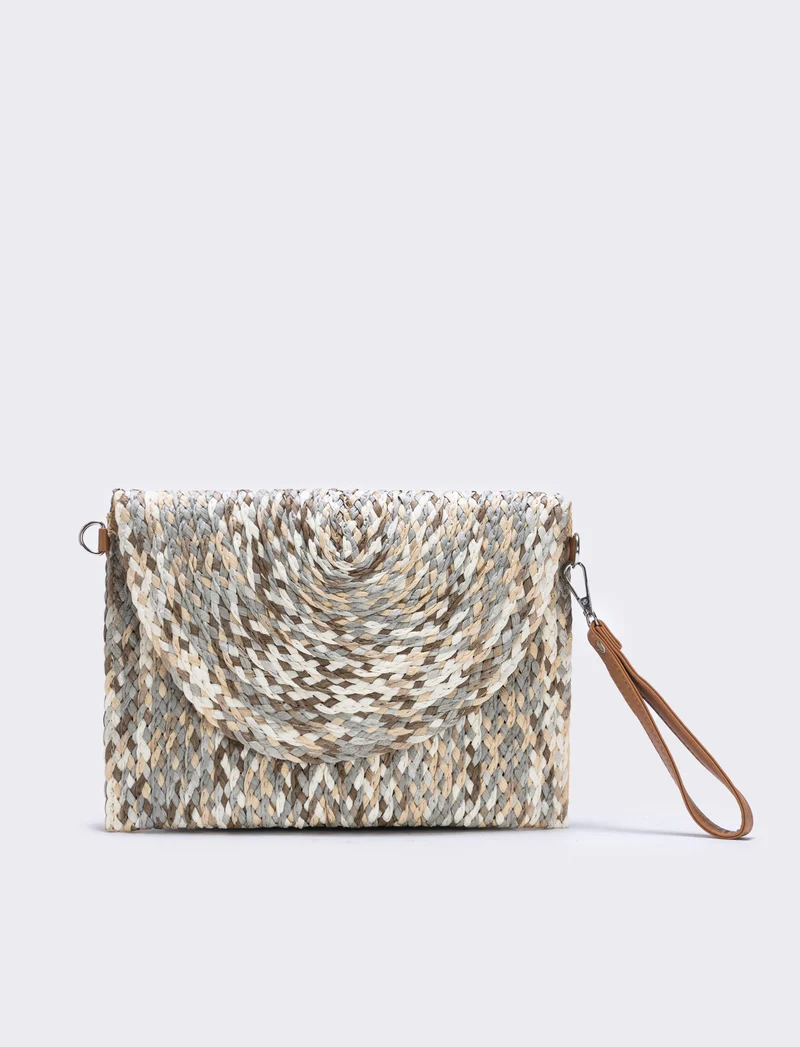 Borsa pochette in paglia intrecciata donne - Grigio