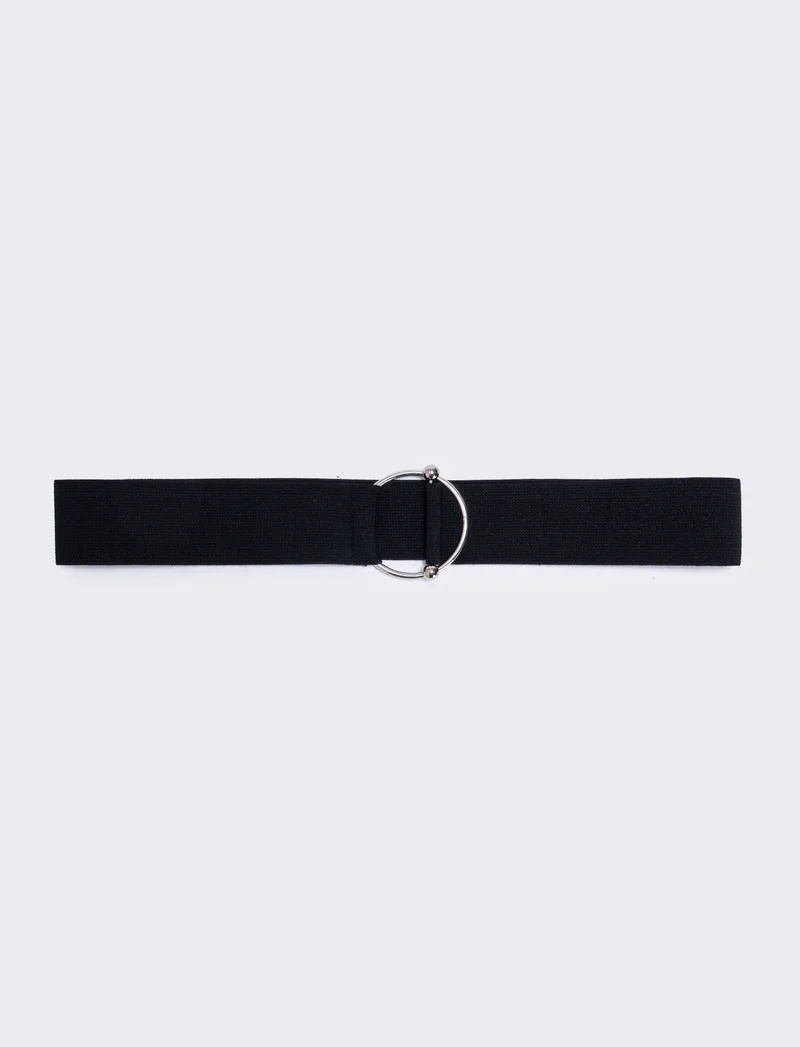 Cintura elastica fibbia rotonda - Nero-argento