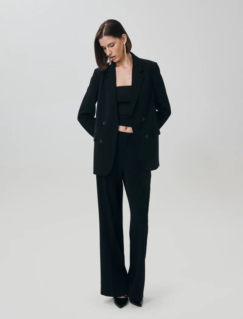 Pantalone Gamba Larga con Pinces Retro - Nero