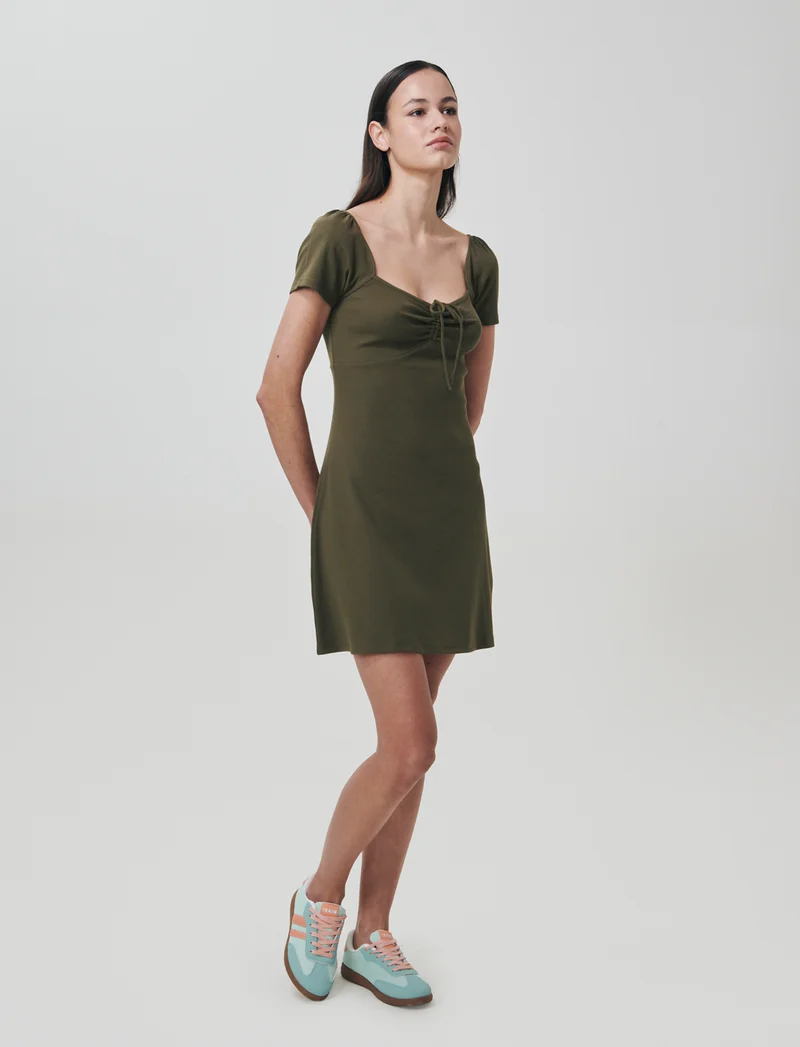 Vestito Corto a Coste con Manica Aletto - Kaky 1