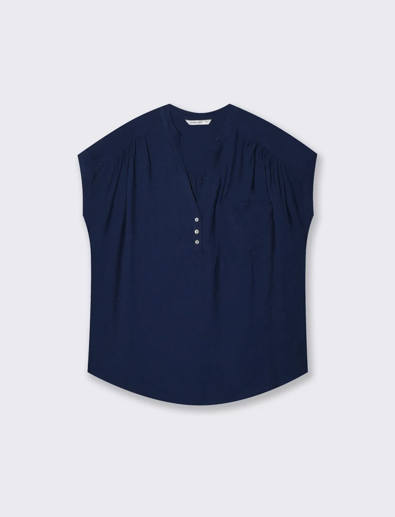 Blusa Giro Manica con Tasca - Blu