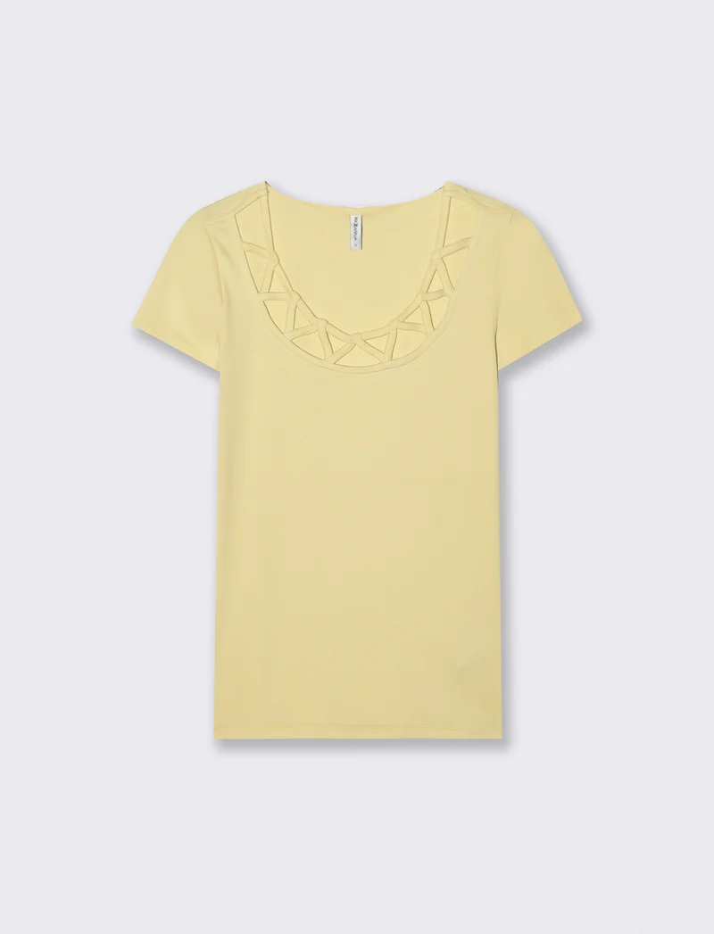 T-shirt manica corta con scollo incrociato - Giallo