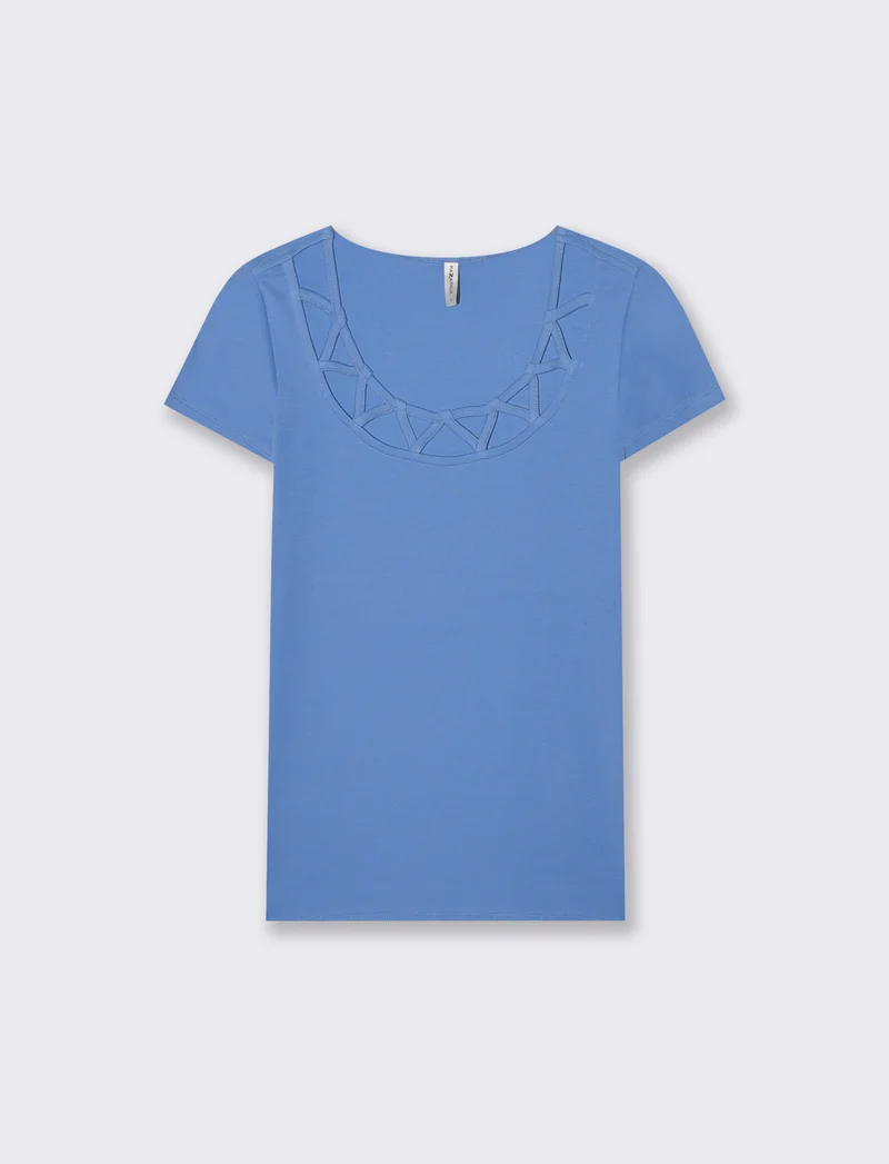 T-shirt manica corta con scollo incrociato - Azzurro