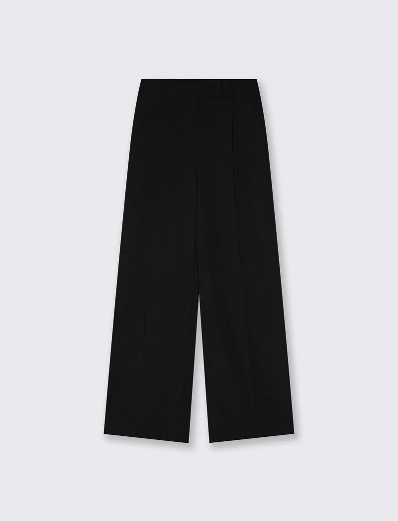 Pantalone a vita alta con pieghe e linea dritta - Nero