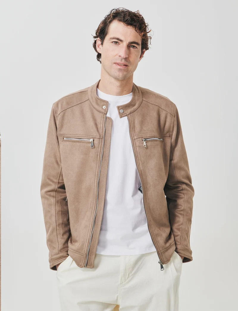 Giubbotto biker effetto scamosciato - Cammello