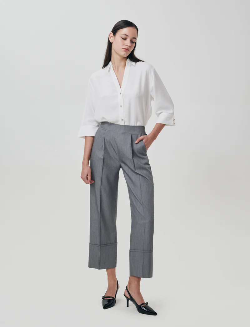 Pantalone Coulotte con Elastico e Risvolto - Grigio chiaro