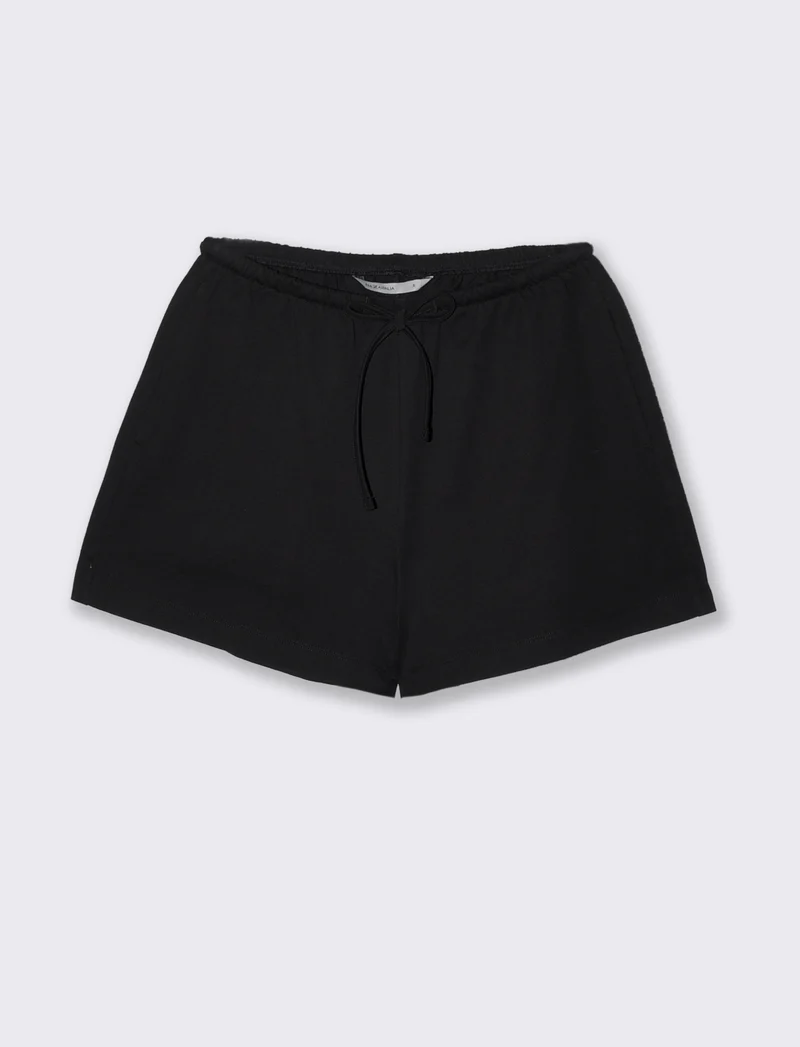 Short in cotone con coulisse e tasche - Nero