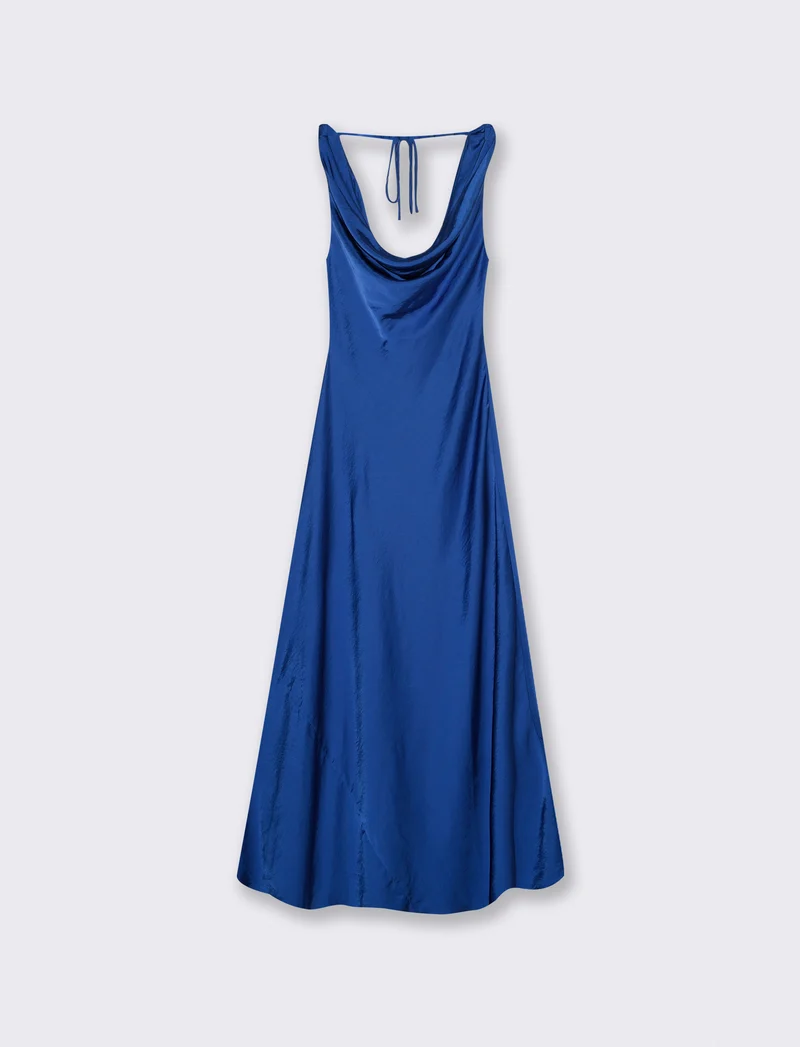 Vestito lungo con scollo morbido e V - Blu cobalto