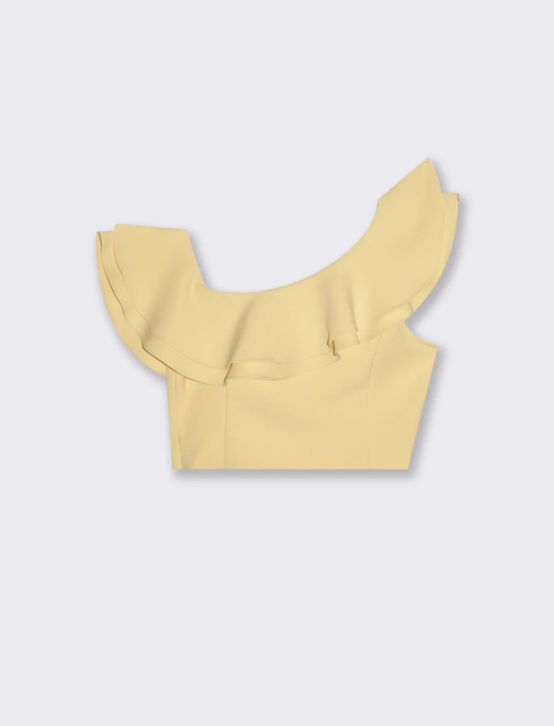 Top Monospalla con Rouches e Zip Lato - Vaniglia