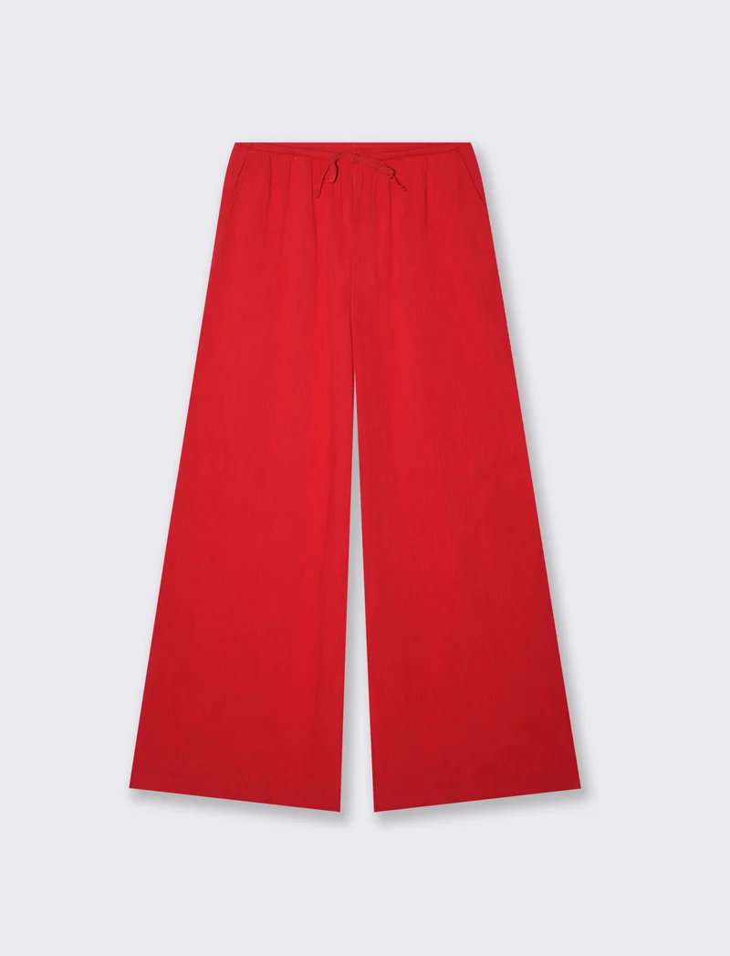 Pantalone Gamba Larga con Spacchi Laterali - Rosso
