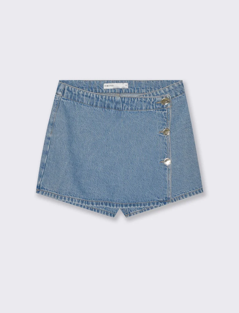 Short in cotone asimmetrico con tasche - Denim