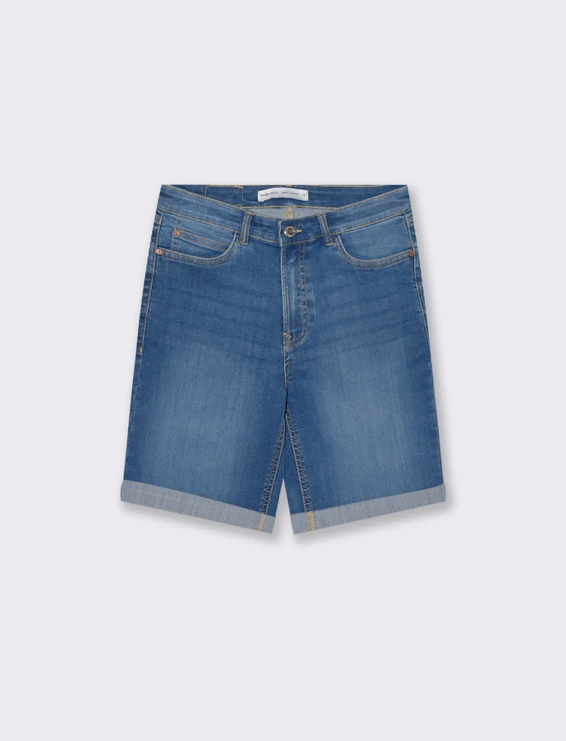 Bermuda Denim Skinny con Taglio Vivo - Denim