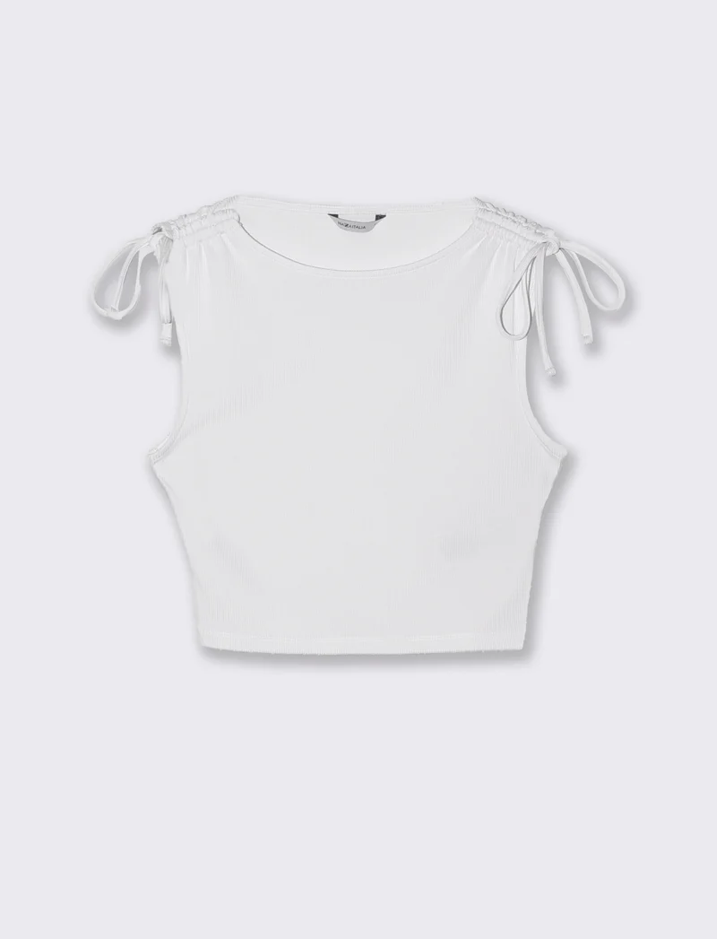 Top con scollo a barca e coulisse - Bianco