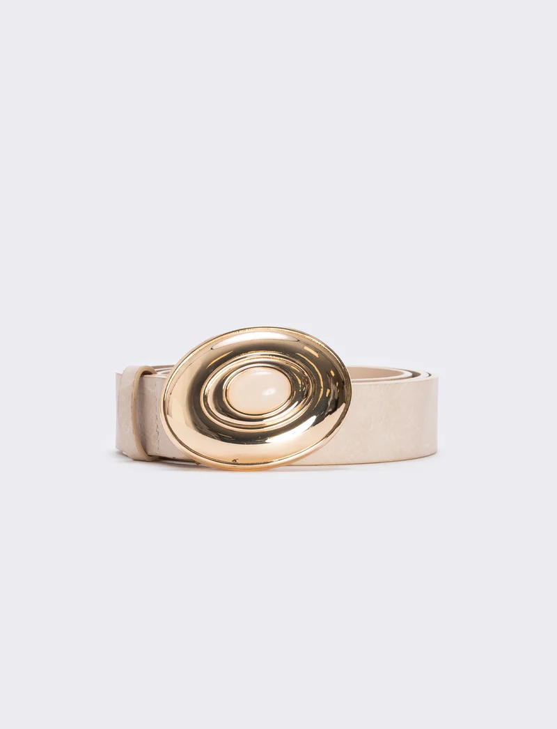 Cintura fibbia ovale con pietra - Beige